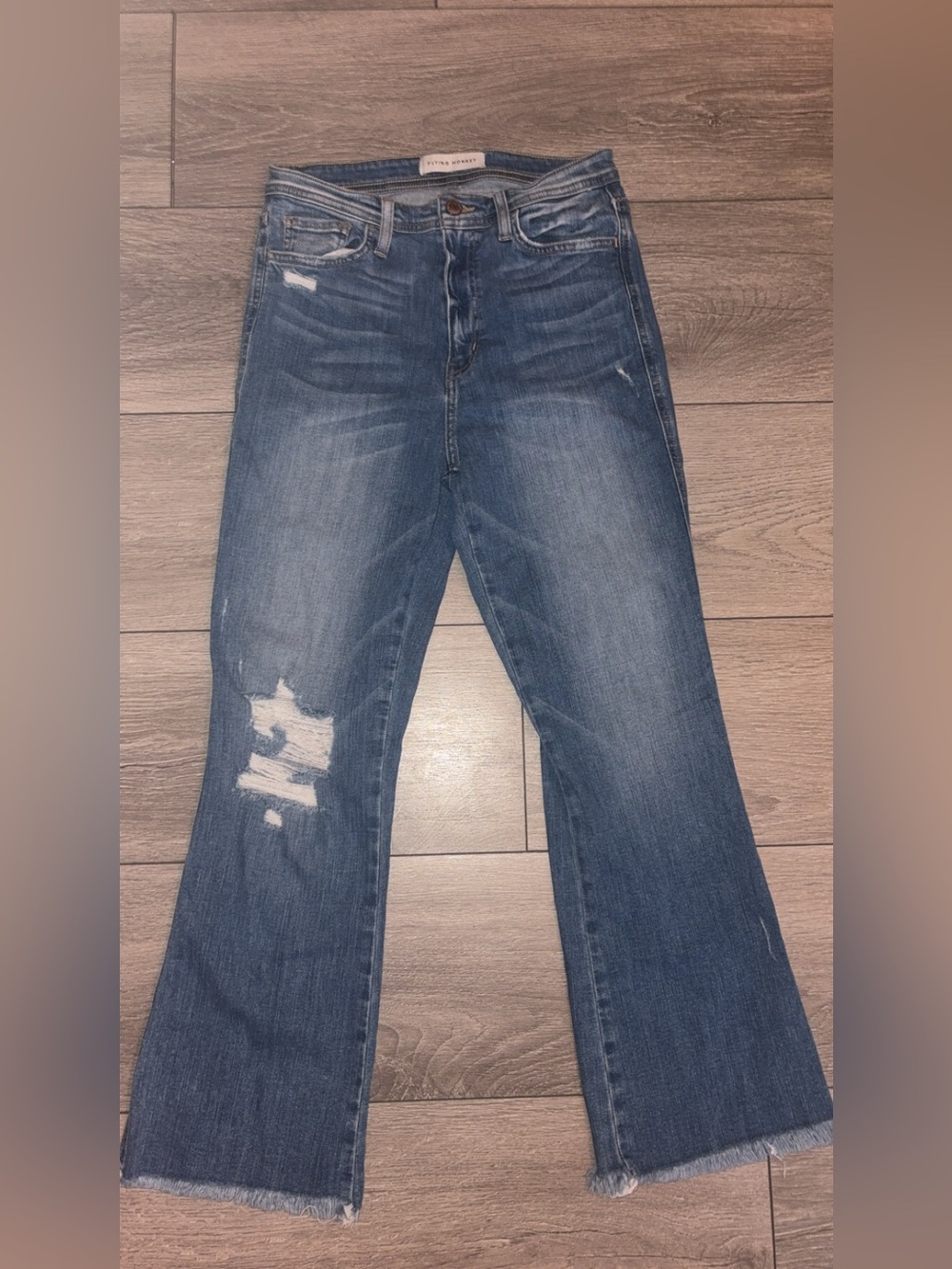 Flying Monkey Women’s Bootcut Flare Hi Rise Distressed Frayed Hem Jeans Size 27